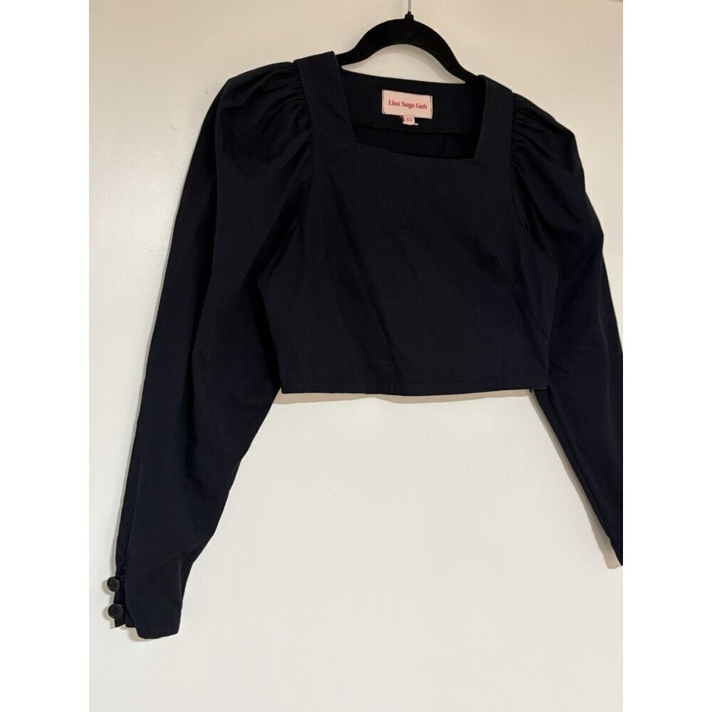 Lisa Says Gah Women’s Maddie Navy Cotton Square Neck Puff Sleeve Blouse Sz XS